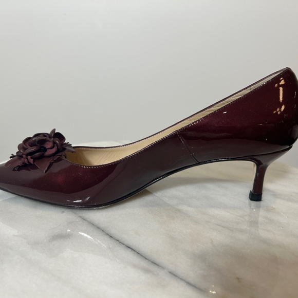 L.K. BENNETT Patent Bordeaux Kitten Heels - Picture 6 of 7
